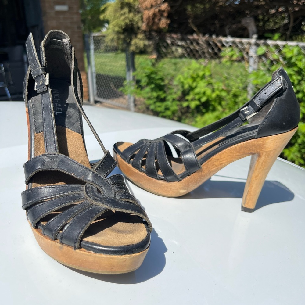 Navy with Wooden Heels